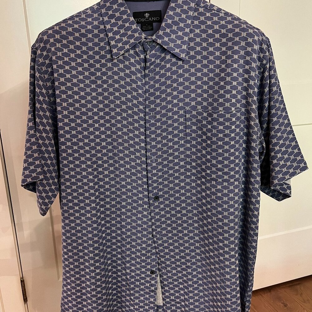 Toscano, Large, Dark Blue & White Camp Shirt